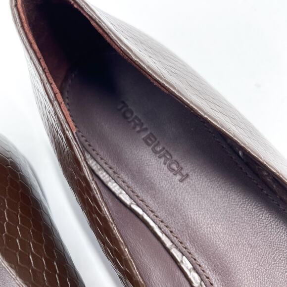 Tory Burch Georgia Ballet Flats Purple Croc Leather Logo Square Toe Sz 7 - Picture 5 of 9